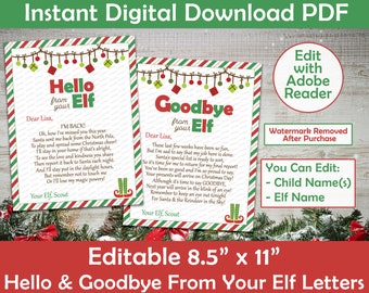 Elf Hello & Goodbye letter | Elf Arrival Letter | Printable Personalized | PDF DOWNLOAD. Edit names with Adobe Reader | Print-at-Home