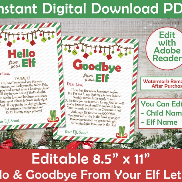 Elf Hello & Goodbye letter | Elf Arrival Letter | Printable Personalized | PDF DOWNLOAD. Edit names with Adobe Reader | Print-at-Home