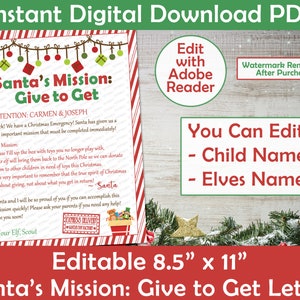 Misión de Papá Noel: Dar para recibir - Carta de elfo y Papá Noel - Carta navideña personalizada de elfo/Papá Noel - Descarga imprimible - PDF personalizable