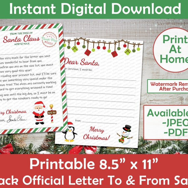 Official Letter To & From Santa | Kids Christmas Wish List | Dear Santa Wish List | Easy to Print Letter from Santa | Print-At-Home PDF/JPEG