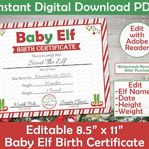 Geboorteakte baby-elf | Afdrukbaar bewerkbaar | Babyelf | Thuis afdrukken met Adobe Reader | Pdf