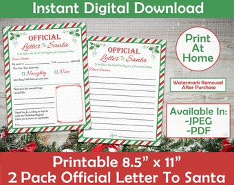 Official Letter to Santa | Kids Christmas Wish List | Dear Santa Wish List | Easy to Print Letter to Santa | Print-At-Home PDF & JPEG