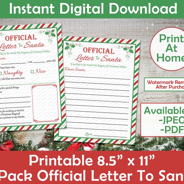 Official Letter to Santa | Kids Christmas Wish List | Dear Santa Wish List | Easy to Print Letter to Santa | Print-At-Home PDF & JPEG