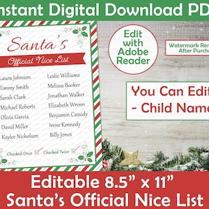 Lista de Papai Noel Bonzinhos Editável | Lista Oficial Bonzinhos Personalizável para Imprimir | Imprimir em Casa | Editar com Adobe Reader