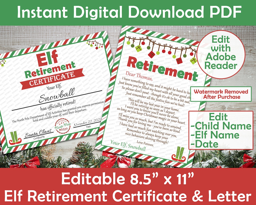 Editable Elf Retirement Letter Digital Download Printable PDF Elf