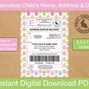 Editable Easter Bunny Shipping Label Template 5.5x7.5 | Novelty Mail Label | Digital Download + Printable with Adobe Reader | PDF