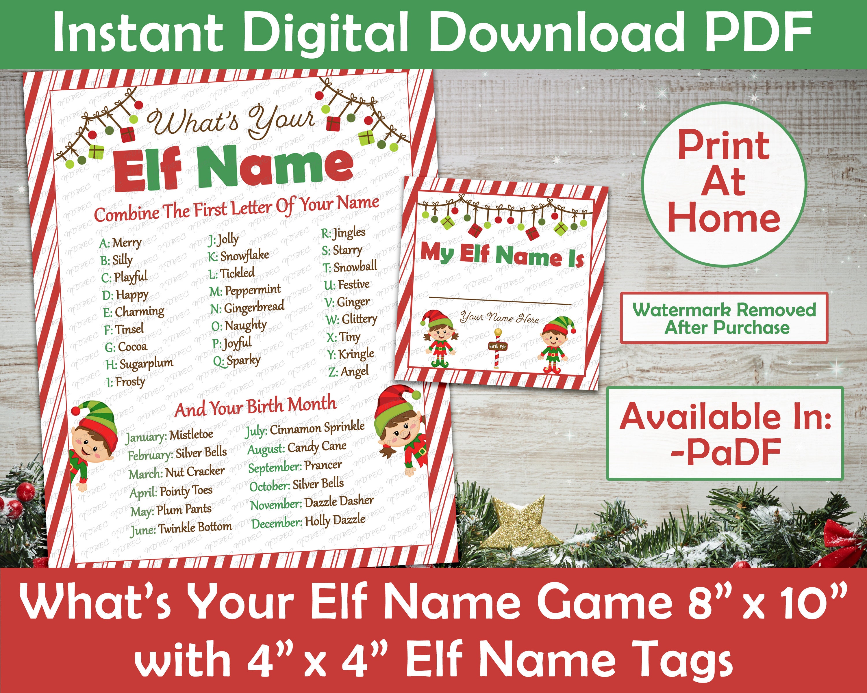 What's Your Elf Name Game With Matching Blank Name Tags | Christmas Elf ...