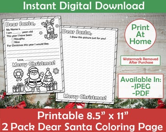 Letter To Santa Coloring Pages, Santa Letter,  Kids Letter To Santa, Printable Letter To Santa, Christmas Wish List | PDF & JPG | Printable