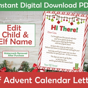 Poema de calendario de adviento de elfos editable / Descarga digital + imprimible / PDF / Poema de calendario de adviento de elfos / Poema de calendario de adviento para niños