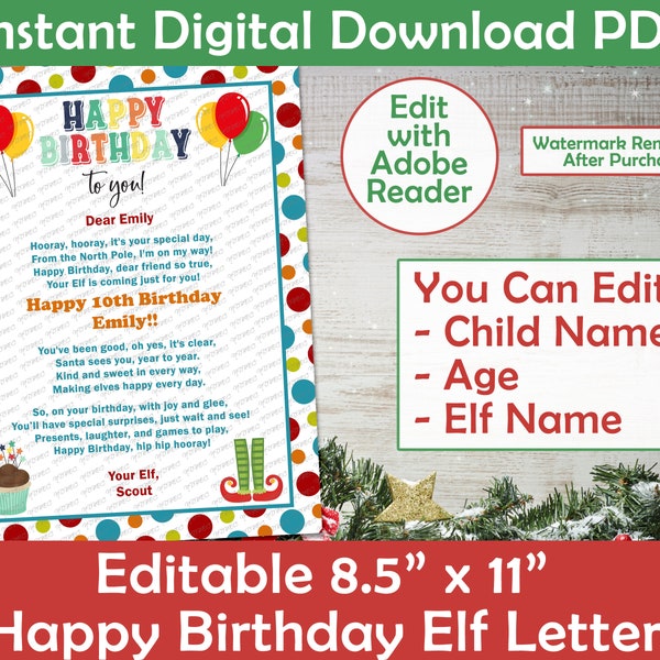 Elf Birthday Letter CIRCLES| Happy Birthday From Your Elf Letter | Printable Personalized | Editable Elf Birthday Letter Print-At-Home PDF