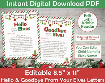 Elfen Hello & Goodbye Brief, Elfen Ankunft Brief | Druckbare personalisierte PDF DOWNLOAD. Namen mit Adobe Reader bearbeiten | Print-at-Home