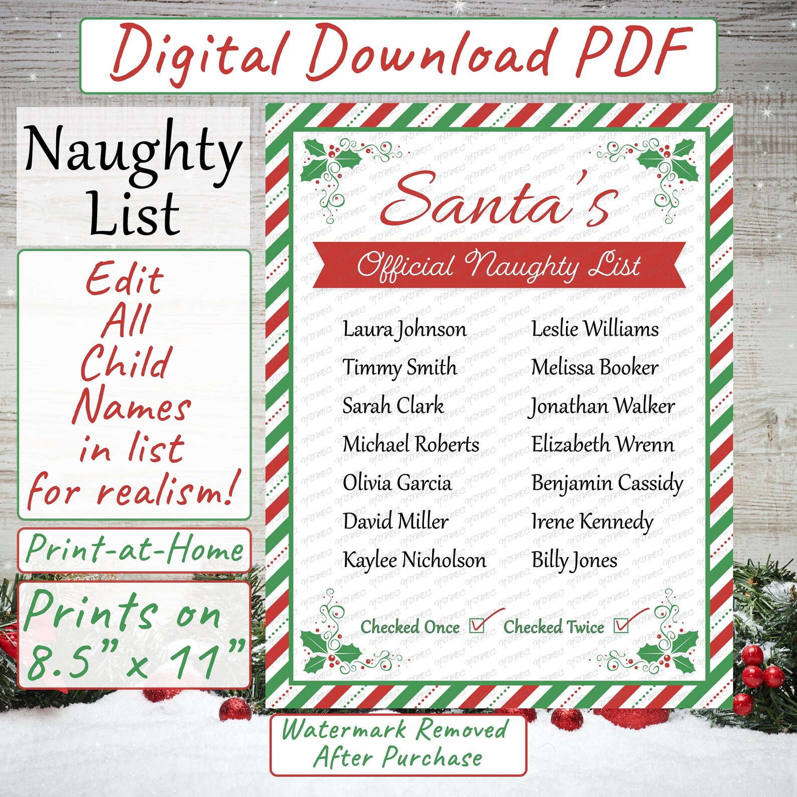 Editable Santa Naughty List Printable Customizable Official Etsy
