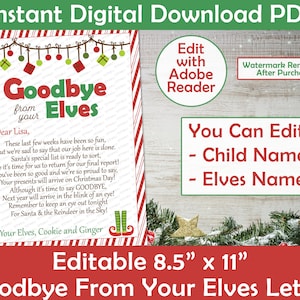 List pożegnalny Elfów | Żegnaj Elfie | Do druku Spersonalizowane | POBIERZ PDF. Edytuj nazwy samodzielnie za pomocą Adobe Reader | Drukuj w domu