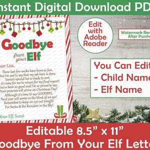 Carta de despedida de elfo / Adiós elfo / Carta personalizada para imprimir / DESCARGAR PDF. Edita los nombres tú mismo con Adobe Reader / Imprime en casa
