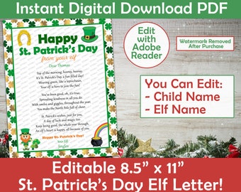 Elf St. Patrick's Day Letter | Happy St. Patrick's Day From Your Elf | Printable & Editable Elf St. Patrick's Day Letter | Print-At-Home PDF