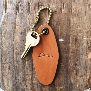 Drift Motel Key Tag | Drift Leather | minimal leather keychain, leather and brass, veg tan, beach coast california vibes, vintage hotel