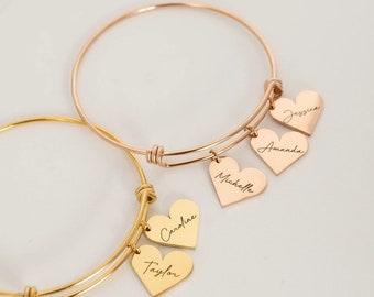Personalized Birthstone Bracelet Mama Heart Charm Family Birthstones Names Bracelet Grandma Custom Bangle Jewelry for Mom Handmade Gift