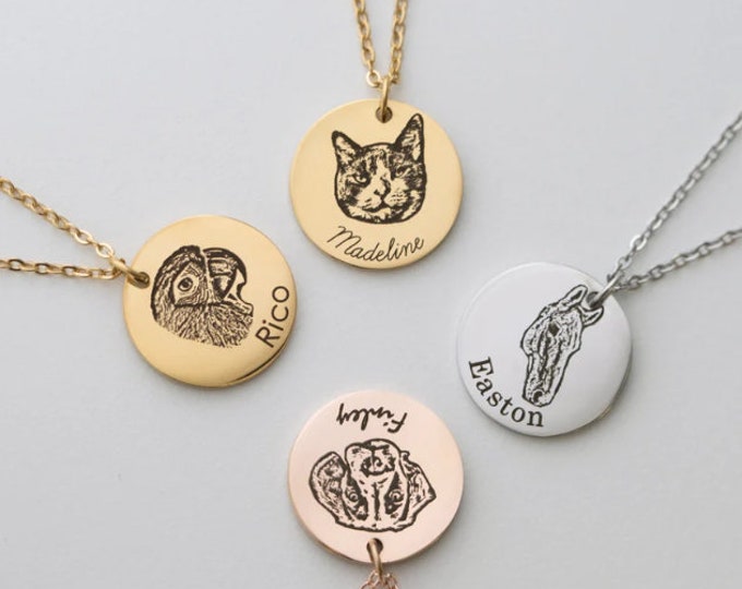 Custom Pet Portrait Necklace Jewelry Gift Dog Animal Lovers Gift Pet Loss Gifts for Women Cat Mom Jewelry Cat Lover Gift Personalized Gift