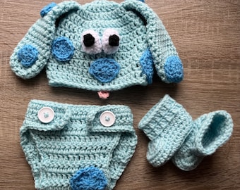 Blues Clues Newborn Photoshoot Outfit Handmade Crochet  Hat Diaper Cover Booties