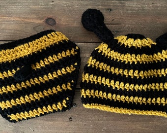 Bee Newborn Photoshoot Outfit Handmade Crochet Hat  Diaper Cover