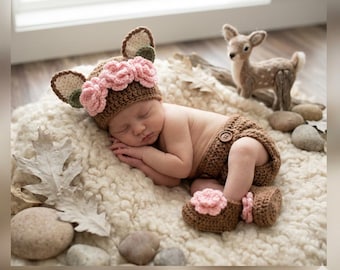 Deer Baby Girl Outfit Newborn Photography Prop Set
