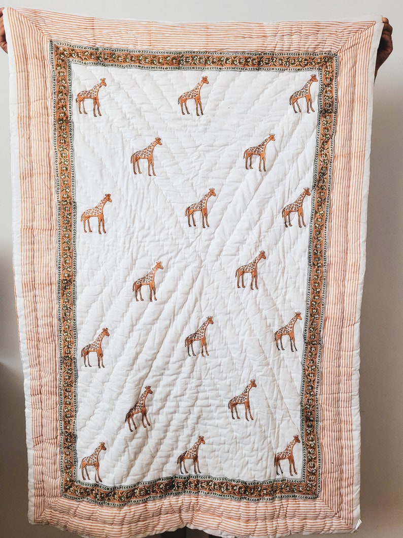 Cot Quilt Cotton Filled Quilt Handmade Reversible Giraffe Quilt image 2