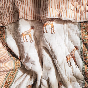 Cot Quilt Cotton Filled Quilt Handmade Reversible Giraffe Quilt image 1