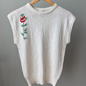 ◎ vintage flower embroidered knit vest Spring Fall Autumn Women's V Neck Sweater Vest with Embroidery Flowers