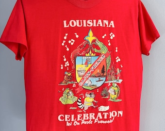 Louisiana Cajun-French T-Shirt Vintage 90s Thrashed Red Graphic Tee, Unisex, Reba Meliet CODOFIL