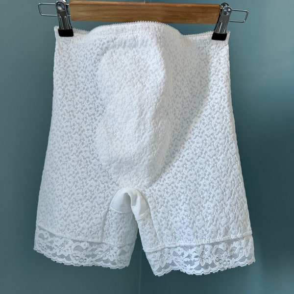 White Lace Panty Girdle, 27 28 Inch Waist Ladies Slip Shorts Shapewear Vintage Renette ILGWU