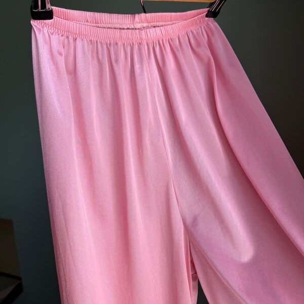 Pink Satin Wide Leg Pajama Pants Vintage Olga Pettipants Loungewear Small