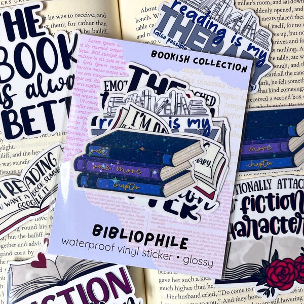 Bibliophile 6 Sticker Pack | Bookish Reader Stickers | Gifts for Bookworms and Readers | Laptop, Tablet, Water Bottle Decals