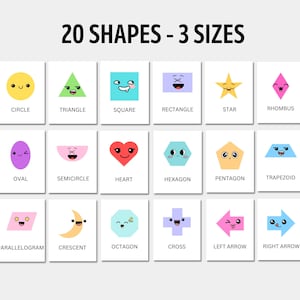 Flashcards de formes géométriques imprimables | Flash Cards modernes de forme basique | Préscolaire École à la maison Salle de classe Éléments de base colorés pour tout-petit
