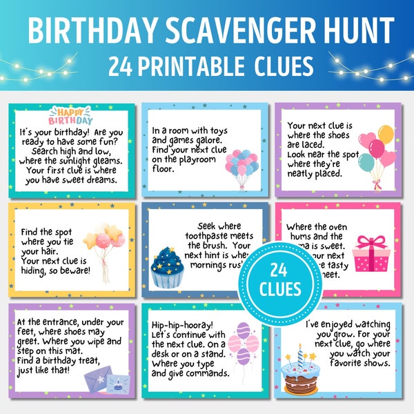 Birthday Scavenger Hunt Clues Kids | Birthday Scavenger Hunt Cards丨Birthday Scavenger Hunt Riddles丨Birthday Treasure Hunt Clues | Kid Games