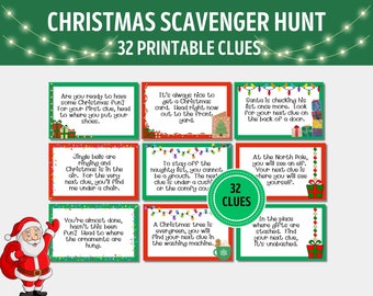 Christmas Scavenger Hunt Clues | Christmas Scavenger Hunt Cards丨Christmas Scavenger Hunt Riddles丨Christmas Treasure Hunt Clues, Kid Games