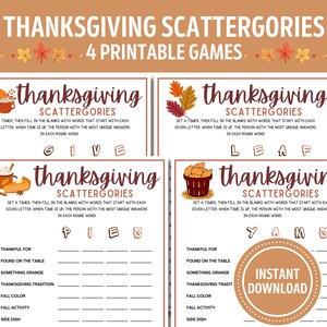 Gioco Scattergories del Ringraziamento / Download digitale stampabile / Attività del Ringraziamento adatta alle famiglie / Gioco divertente per bambini, adolescenti e adulti