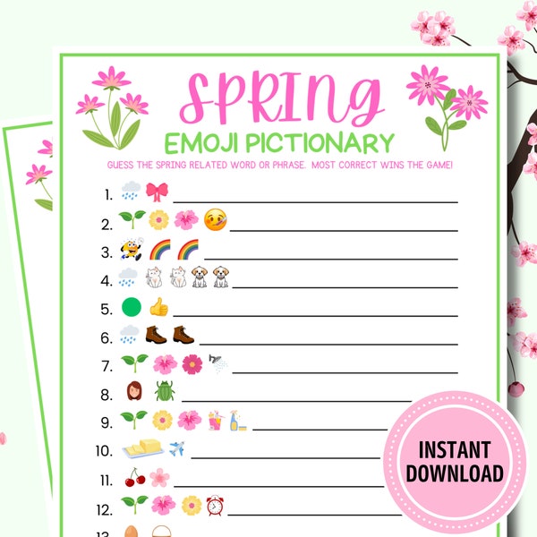 Spring Emoji Pictionary Game | Printable Spring Game Digital Download | Spring Emoji for Kids and Adults | Party Game | Games for Coworkers