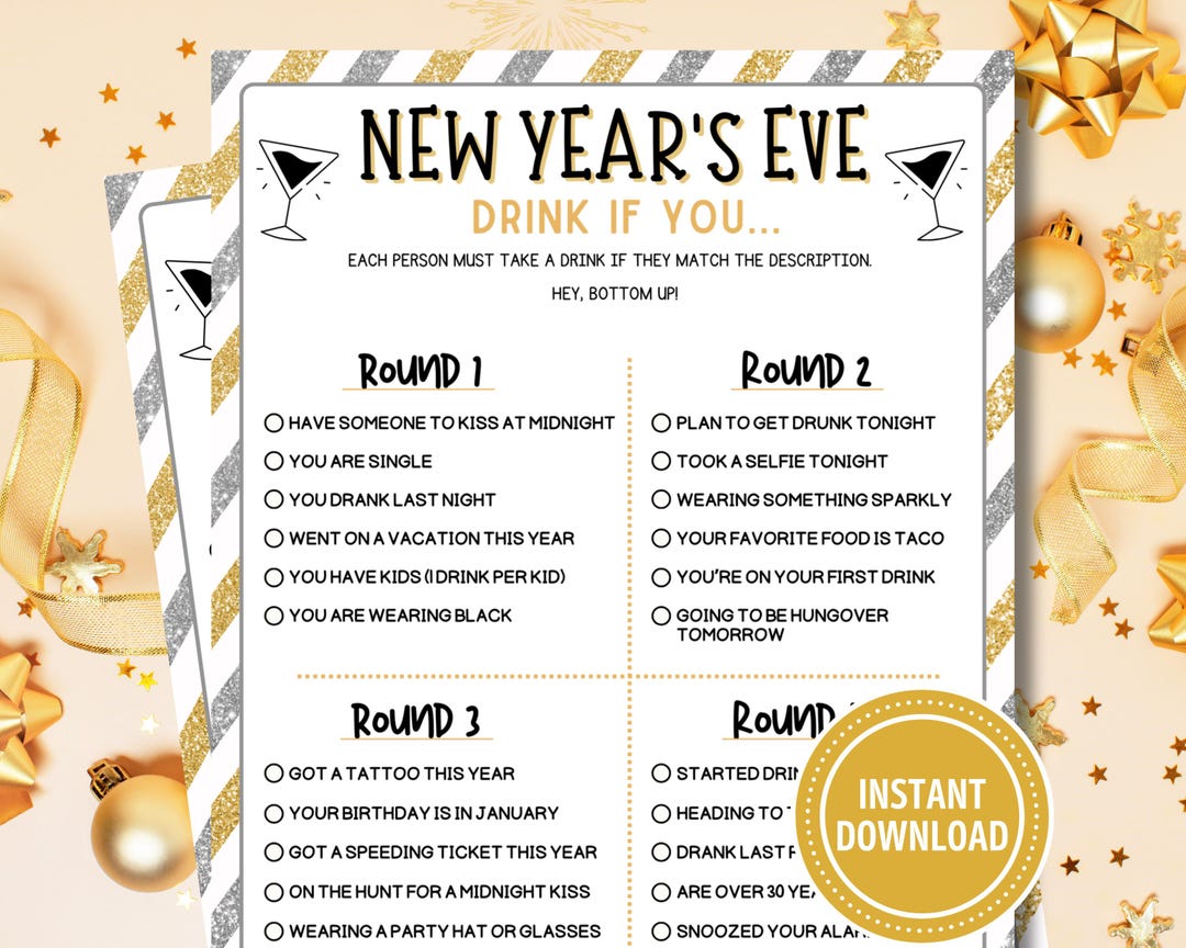 New Year's Drink If Game | Printable New Year's Eve Game | New Years ...