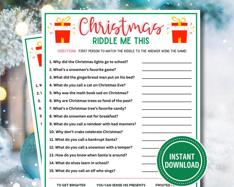 Christmas Riddle Game | Printable Christmas Game Digital Download ...