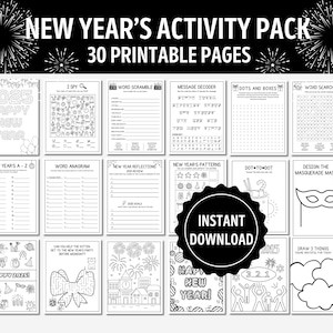 Actividad de Año Nuevo para niños 2025 / Juego de Año Nuevo imprimible / Actividades para colorear de Año Nuevo / Nochevieja para niños / Juegos de fiesta de Año Nuevo