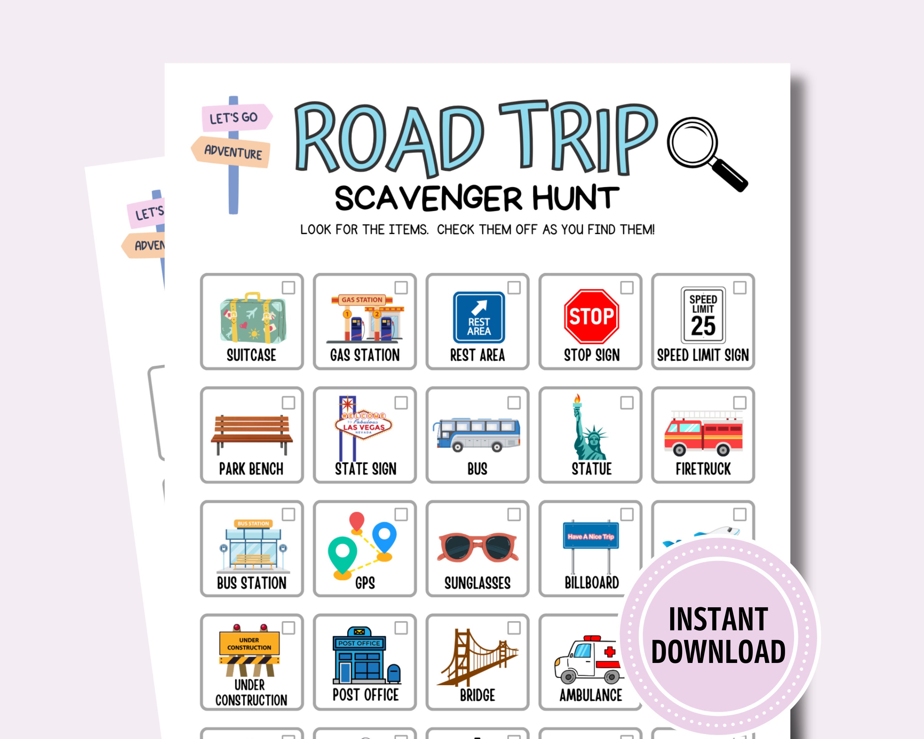 Kids Road Trip Scavenger Hunt Game Printable Road Trip Game Digital