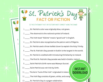 St. Patrick's Trivia Game: Fact or Fiction, Family Fun (Digital Download)