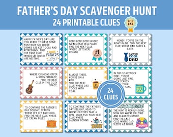 Father&#39;s Day Scavenger Hunt Clues | Father&#39;s Day Scavenger Hunt Cards丨Kids Father&#39;s Day Scavenger Hunt Riddles丨Fun Family Activity Game