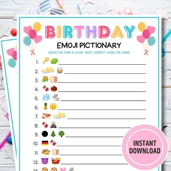 Birthday Emoji Pictionary Game | Printable Birthday Game Digital Download | Birthday Cake Flavor Emoji for Kids and Adults | Party Game