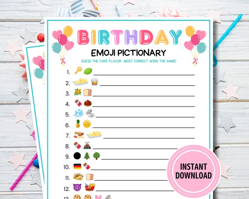 Birthday Emoji Pictionary Game Printable Birthday Game Digital Download ...