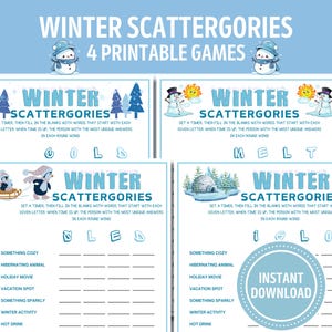 Gioco Winter Scattergories / Download digitale stampabile / Attività invernale adatta alle famiglie / Gioco divertente per bambini, adolescenti e adulti
