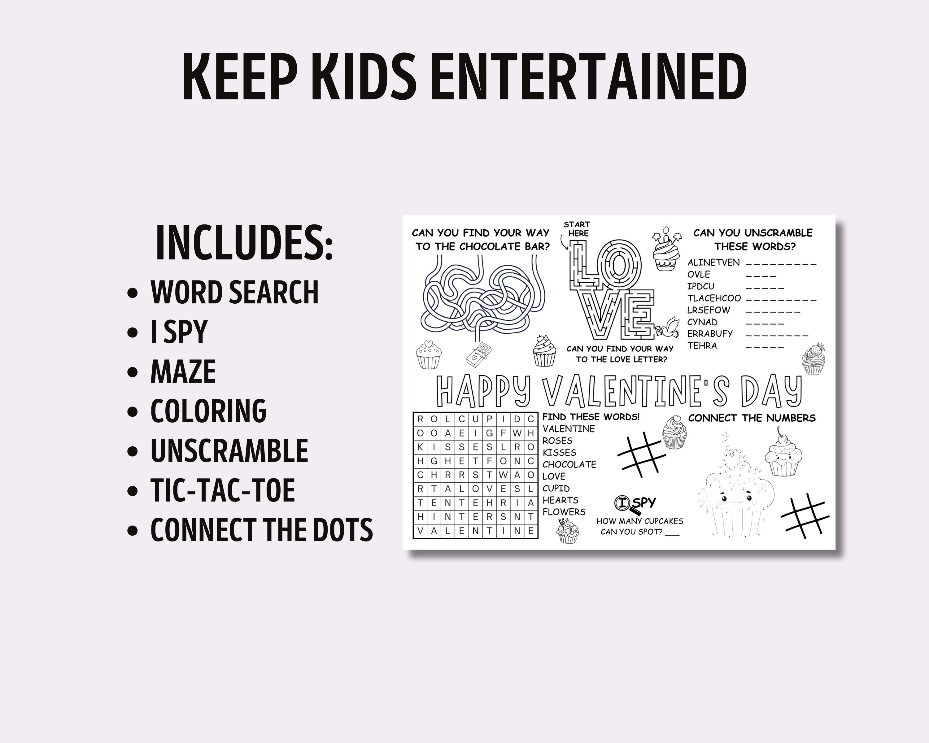 Valentine's Printable Placemat Activity for Kids, Valentine Kids ...