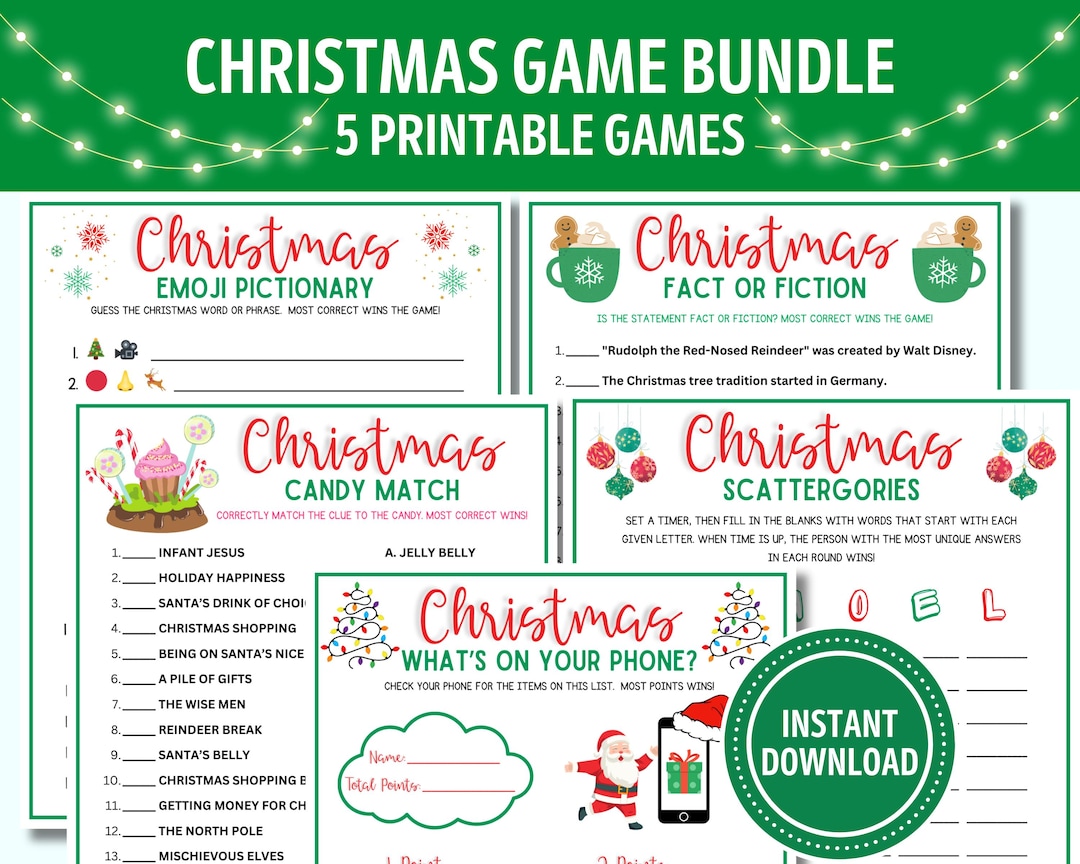 5 Christmas Game Bundle Family Friendly | Kids Bingo | Printable Family ...