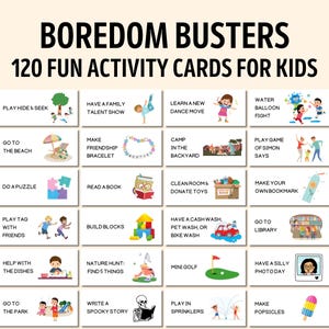 120 actividades para acabar con el aburrimiento para niños / Actividades imprimibles para acabar con el aburrimiento / Tarro del aburrimiento / Tarjetas de actividades / Tarro del aburrimiento / Actividad para niños / Actividad familiar