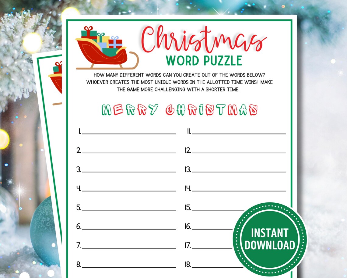 Christmas Word Puzzle Game: Printable Party Activity (digital Download ...